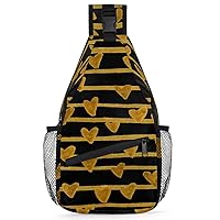 Golden Hearts Sling Bag Crossbody Bag for Women and Men Shoulder Bag Travel Hiking Backpack Casual Daypack Cross Body Chest Bag