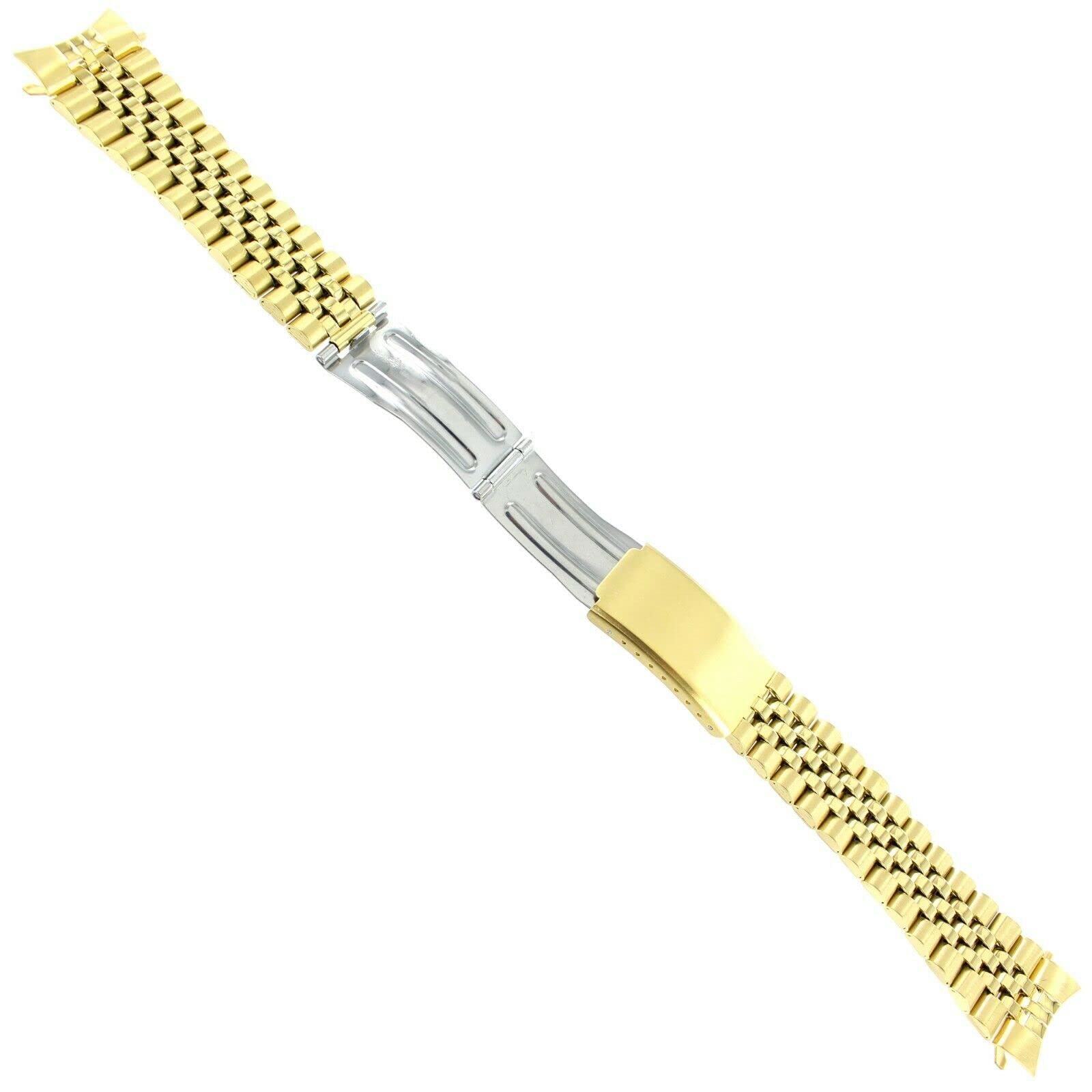 20mm Milano Gold Tone Stainless Steel Jubilee Style Fold Clasp Curved Ends Mens Watch Band 1402YC Long