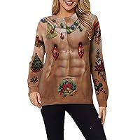 Unisex Ugly Christmas Sweater Funny 3D Print Crewneck Pullover Sweatshirts Womens Mens Xmas Long Sleeve Holiday Shirt
