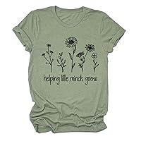 Helping Little Minds Grow T-Shirt Women's Funny Teacher Gift Shirt Casual Short Sleeve Tees Funny Letter Graphic Tops