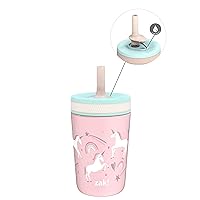 Zak Designs Kelso Toddler Cups For Travel or At Home, 12oz Vacuum Insulated Stainless Steel Sippy Cup With Leak-Proof Design is Perfect For Kids (Fanciful Unicorn)