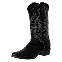 Texas Legacy Mens Black Western Leather Cowboy Boots Ostrich Quill Print J Toe