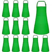 12 Pack Kids Apron Bulk with 2 Pockets Adjustable Chef Art Apron Kids Painting Aprons for Cooking Baking Painting Crafting Grilling Activity（Green）