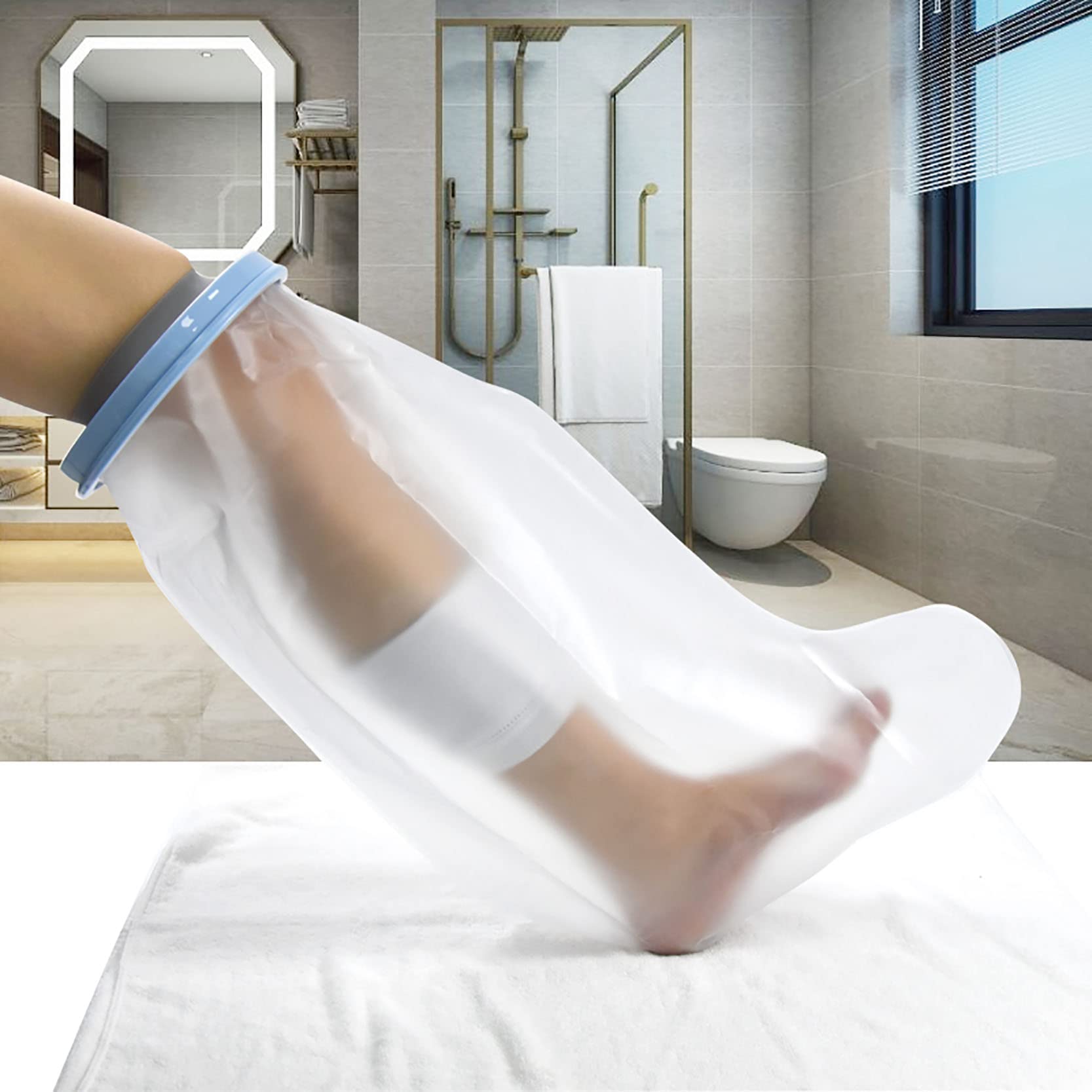 Cast Cover Waterproof Leg Adult for Shower, Reusable Bandage Cast Protector for Shower Bath, Watertight Seal Tight Leg Bathing Guard for Broken Leg, Knee, Foot, Ankle Wound, Burns