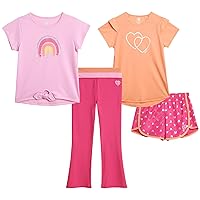 Body Glove Girls' Active Shorts Set - 4 Piece T-Shirt, Tank Top, Bike Shorts with Basic or Flare Active Leggings (7-12)