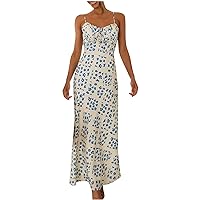 Women's Spaghetti Strap Beach Dress Y2k Cut Out Backless Maxi Dress Long Flowy Dresses Summer Boho Floral Cami Dress