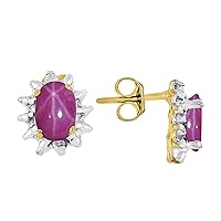 RYLOS Earrings For Women 14K Yellow Gold - Diamond & Star Ruby Earrings 6X4MM Color Stone Gemstone Jewelry For Women Gold Earrings