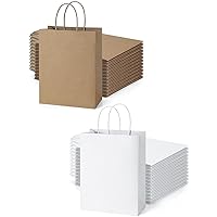 BagDream 8inch Medium Gift Bags 200 Pack Paper Bags with Handles Brown & White Party Favor Bags Bulk