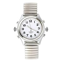 Talking Atomic Silver Stretch Watch | Loud Clear Talking Wrist Watch Large Numbers | Stainless Steel Watch Silver Stretch Band Expandable| Announce Time & Date Talking Wrist Watch Mens Women