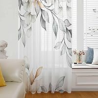 Watercolor Flower Window Curtains 84 Inches Long,Semi Sheer Rod Pocket Chiffon Curtains & Drapes Drapery Voile Draperies Window Treatment for Living Room/Bedroom,Nature Country Botanical Plant Leaves