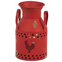 ZT171436 Essex Collection Red Distressed Vintage Rooster Cut-Out Milk Can with Tea Light Holder