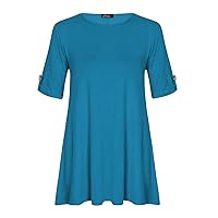 Forever Womens Plus Size Turn Up Button Sleeves Swing Dress