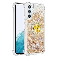 Shockproof Case for Samsung Galaxy A54 5G,Glitter Shine Diamond Heart Rainbow Quicksand Transparent TPU Cover with Fold Ring Kickstand
