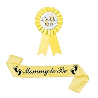 2 Packs Yellow Baby Shower Mommy to be Sash and Daddy to Be Badge, Baby Shower Baby Gender Reveal Party Supplies Decorations Gift