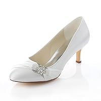 Emily Bridal Wedding Shoes Women's Satin Stiletto Heel Closed Toe Pumps with Rhinestone