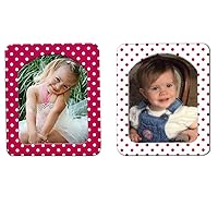 2pk Distinctive Desktop Magnetic Picture Frames, Hot Pink and White Polka Dot Pairs, Self-Standing Easel, Size is 3 ⅝ in x 4 ⅜, Holds trimmed 3x5 or 4x6 photo, Includes Non-glare Photo Protector