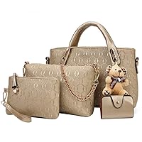 Women 4 Pcs Top Handle Satchel Hobo Handbag Set Large Tote +Purse +Shoulder Bag+Card Holder