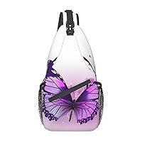 Purple Butterfly Print Sling Backpack Travel Sling Bag Casual Chest Bag Hiking Daypack Crossbody Bag For Men Women