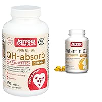Jarrow Formulas QH-Absorb 100 mg Max Absorption - CoQ10 Ubiquinol & Vitamin D3 62.5 mcg (2,500 IU) - 100 Servings (Softgels)