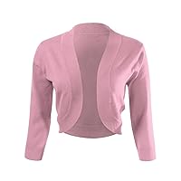 Allsense Women's 3/4 Sleeve Cropped Open Front Bolero Shrug Cardigan Sweater Jacket