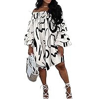 Off Shoulder Dress for Women A-Line Ruffle Sleeve Casual Plus Size Midi Pleated Sundress