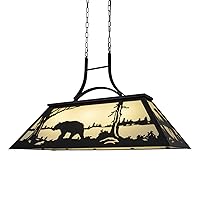 Wellmet Tiffany Pool Table Light 3 Lights, Rustic Bear Chandelier for Kitchen Island, Cabin, Billiards Table Lamp, Farmhouse Chandelier for Country, Wild West Style