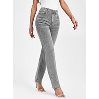 Jeans for Women Pants for Women Women's Jeans High Waist Raw Cut Straight Leg Jeans (Color : Light Grey, Size : W30 L32)