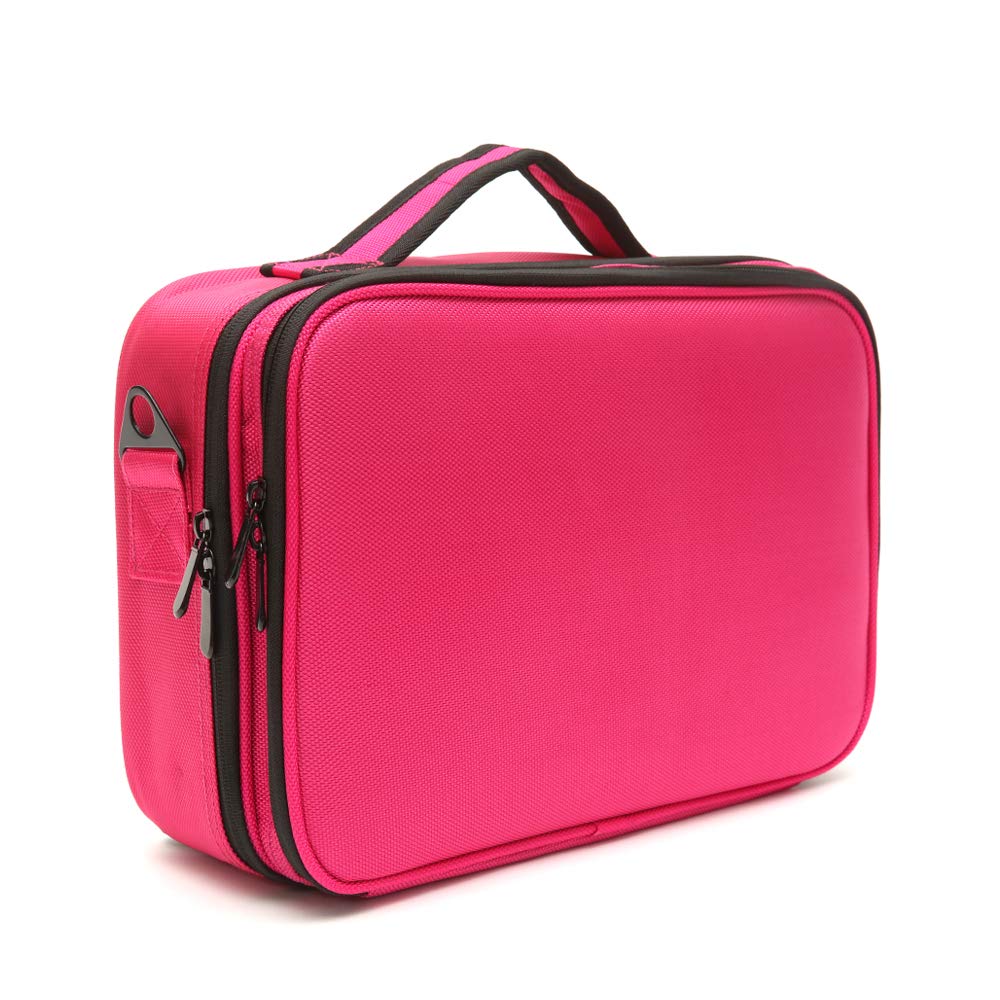 Travel Makeup Bag Portable Cosmetic Organizer Train Case, Best Gift for Mothers Day (L Rose Red 3 Layers, Rose Red)