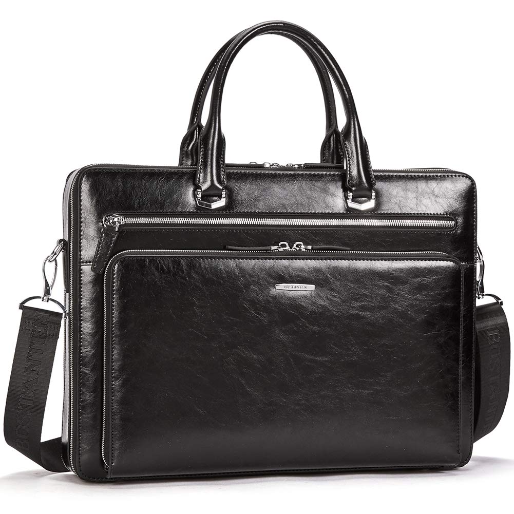 BOSTANTEN Briefcases for Men Leather Laptop Bag 15.6 inch Computer Messenger Shoulder Slim Bag Buisness Travel Work Case