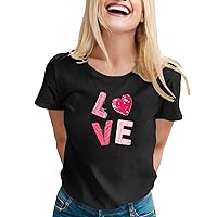XJYIOEWT Womens T Shirts Graphic Tees Vintage Women's Valentine's Day Cute Round Neck Short Sleeved T Shirt Top Womens
