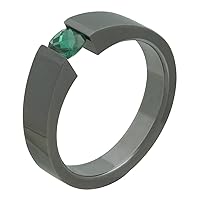 Stunning Black Titanium Wedding Band With Emerald Stone Comfort Fit 5 Millimeters Wide