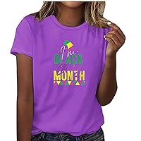 I'm Black Every Month Letter Graphic Women's Round-Neck T-Shirt Slim Fit Short Sleeve Tops Black Independence Day Shirts