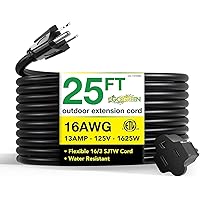 Go Green Power Inc. GG-13725BK 16/3 Heavy Duty Extension Cord, Outdoor Extension Cord, Black, 25 ft