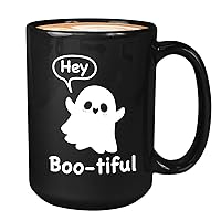 Halloween Coffee Mug 15oz Black - Hey Boo-Tiful - Occult Horror Vibes Scary October Fest Party Thriller Pumpkin Spooky Funny Skeleton