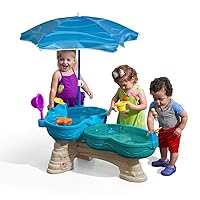 Step 2 Spill & Splash Seaway Water Table for Kids, Two-Tier Outdoor Kids Water Sensory Table with Umbrella, Ages 1.5+ Years Old, 11 Piece Water Toy Accessories