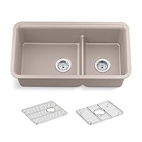 KOHLER Neoroc Undermount Double Bowl Kitchen Sink, Composite Sink with Smart Divide, 33