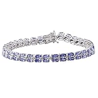 Dual Line Platinum Plated 7.9 Cts Oval Cut Tanzanite Gemstone 925 Sterling Silver Bridal Tennis Bracelet