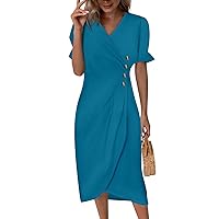 White Maxi Dress V Neck Dress for Women Short Sleeve Dress Navy Blue Dress Plus Size Summer Casual Dress Woman Black Dress Plus Size(2-Blue,Small)