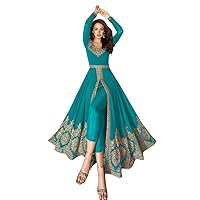 Fashion Store Sky Blue Women's Georgette Stitched Embroidered Slit Style Anarkali (Sky Blue))