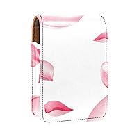 Pink Cherry Blossom Lipstick Case With Mirror Lip Gloss Holder Portable Lipstick Storage Box Travel Makeup Bag Mini Leather Cosmetic Pouch Holds 3 Lipstick