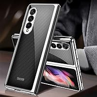 Samsung Fold 3 Case, Galaxy Z Fold 3 Case The Bare Metal Feel 9H Tempered Glass Phone Case Cover for Samsung Galaxy Z Fold 3 5G, Carbon Fiber Pattern