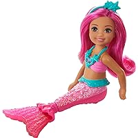 Barbie Dreamtopia Chelsea Mermaid Doll with Pink Hair & Tail, Tiara Accessory, Small Doll Bends at Waist