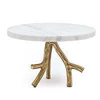 Marble Footed Pedestal Cake Stand with an Accented Gold Design by Gute - Dessert Fruit Serving Plate, Off-White Modern & Elegant Dessert Table Appetizer Round Cake Decor Weddings, 10x6 (Branch Shape)