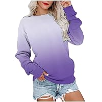 Womens Casual Crewneck Sweatshirt Long Sleeve Color Gradient Shirt Soft Lightweight Loose Top Fall Pullover Sweater