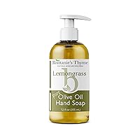 Brittanie's Thyme Organic Natural Hand Soap, 12 oz (Lemongrass) Castile Soap Made Olive Oil And Natural Luxurious Essential Oils. Vegan & Gluten Free