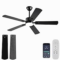 52 inch Black Modern Ceiling Fans with Lights Remote/APP Control, Low Profile Reversible 6 Speeds Ceiling Fan Light for Indoor/Outdoor Patio Bedroom Living Room