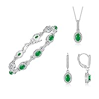 Rylos Women's Sterling Silver Designer Halo Set: Tennis Bracelet, Dangling Earrings & Necklace. Gemstone & Diamonds, Adjustable 7