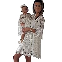 EFOFEI Mommy and Me Matching Bowknot Outfits Summer Solid Color A-line Dress Family Slim Fit Party Dresses