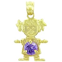 CZ LIGHT PURPLE AMETHYST GIRL WITH PIGTAILS BIRTHSTONE CHARM - Gold Purity:: 14K