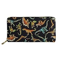 Fashion Women's Wallet Zippered Pu Leather for Gift Passport Holder with Black Tyrannosaurus Rex Dinosaur Print, Gift for Mom, Black